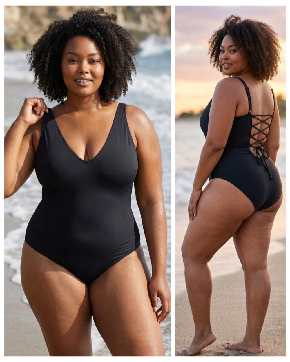 TA3 Plungey One Piece Swimsuit 3X Reg Long Black Lace Up NWT